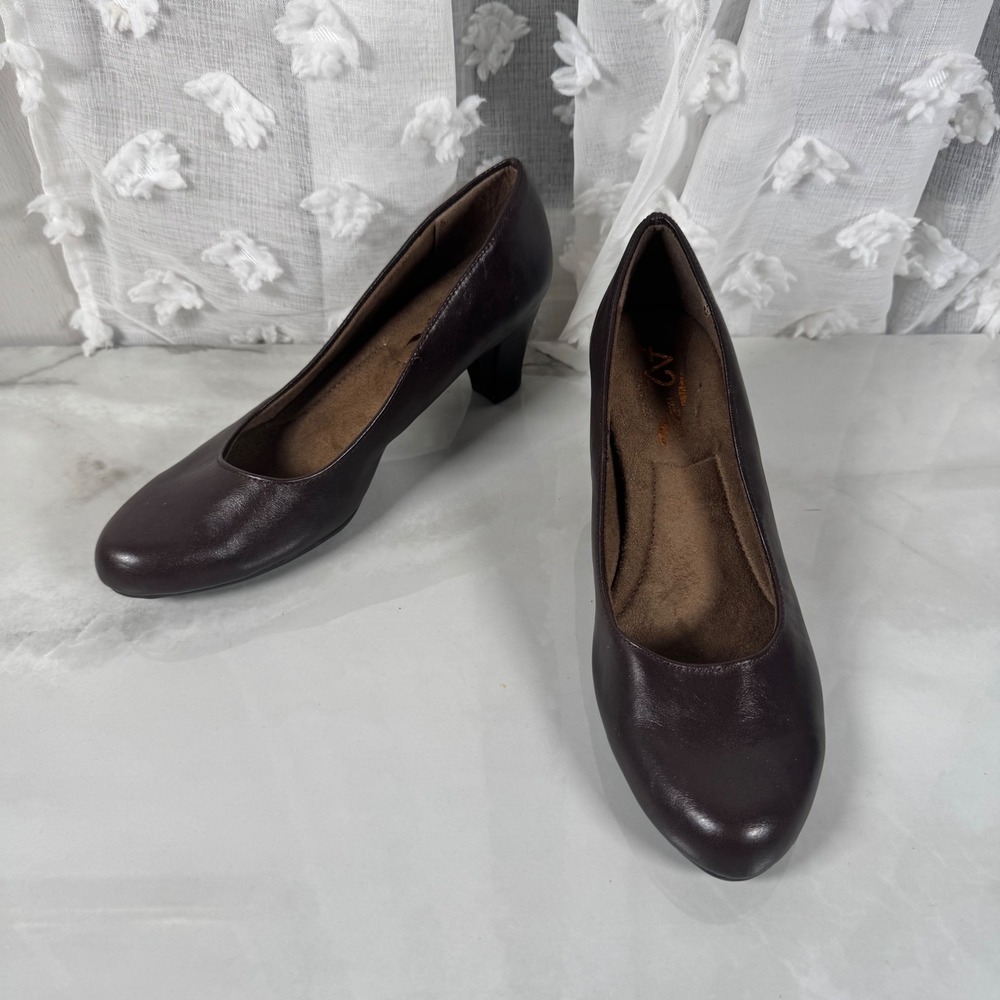 A2 by Aerosoles Heelrest Brown Pumps‎ Heels Cushioned Comfort Footbed Size 8